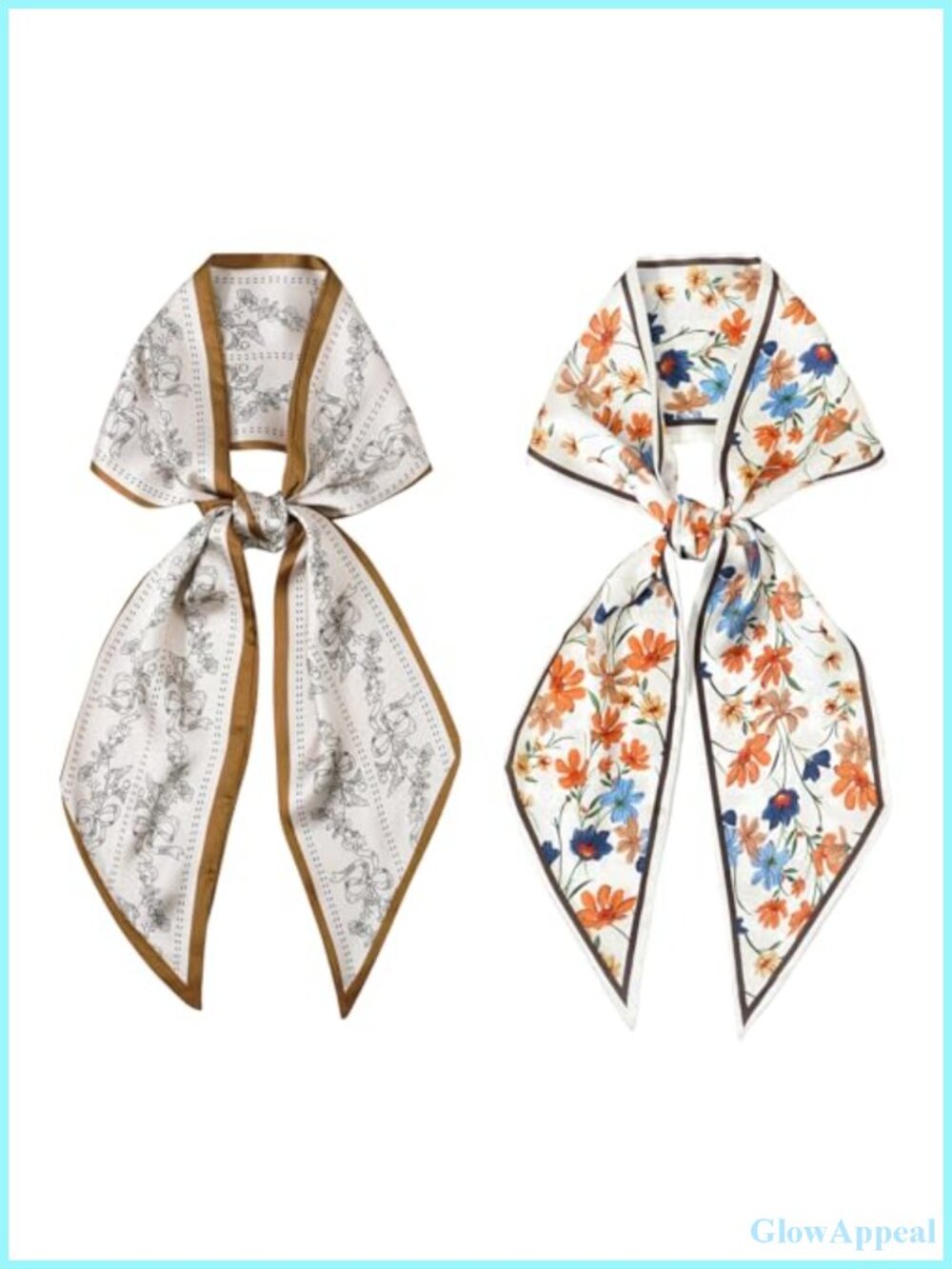 2 PCS Women's Silk Feel Fashion Scarves Long Narrow Scarf for Neck Hair Bag